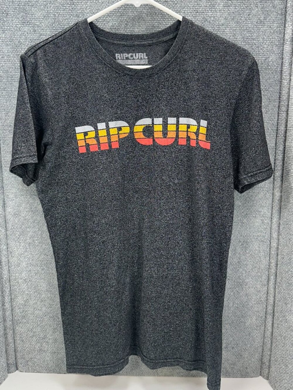 Rip Curl Mens Small Gray Heather Retro Stripe Logo Performance T Shirt Surf